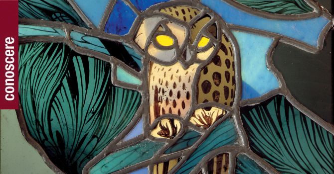 Duilio Cambellotti. Vetrata con Civette, particolare