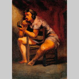 Alberto Ziveri, Riposo (Donna che si trucca), 1938, olio su tela, cm. 70 x 50