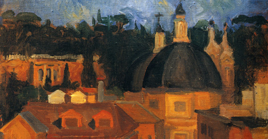 Mario Mafai, Piazza del Popolo, 1947, olio su tela, collezione privata