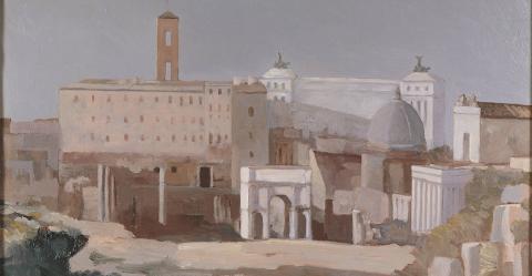 Francesco Trombadori, Il Campidoglio visto dal Foro, 1945, olio su tela, cm 71x83, Collezione BNL BNP Paribas