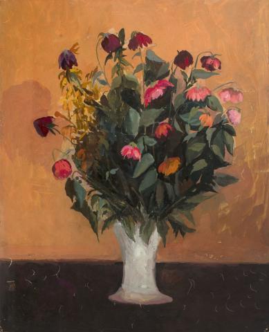 K. Castellucci, Vaso di fiori, anni cinquanta, gouache su carta, cm. 58,5x48 