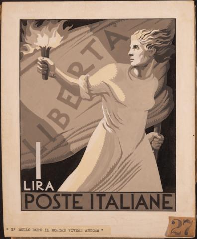 Bozzetto per francobollo "Libertà in marcia" della Serie Democratica