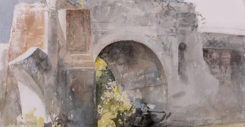 Pedro Cano, Ponte Rotto, 2023. Acquerello su carta, 38x57cm. Foto José Luis Montero