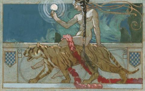 Donna e tigre, 1910. Tempera su carta. Torre Pellice, Archivio Paolo Paschetto